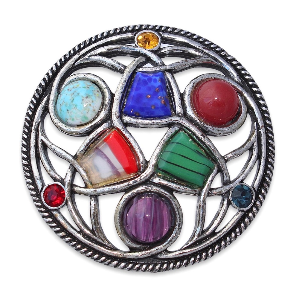 Vintage Miracle Celtic Knot Brooch Multicolor Faux Gemstone Silver Tone Large 2”